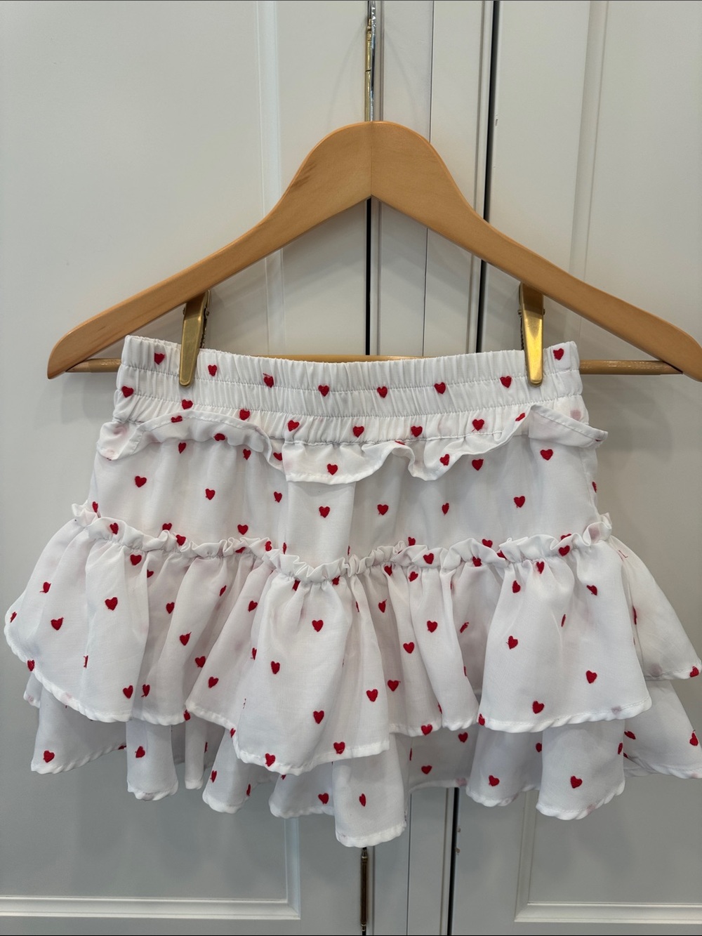 Kids White Tiered Skirt with Red Heart Print